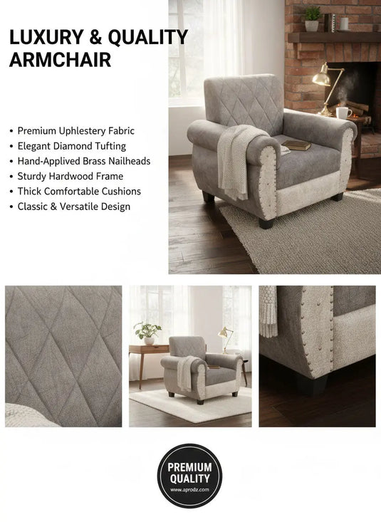 Translation missing: en.Sofa | Wood Frame Suede Fabric 40D Foam Cushion | Comfortable, Durable, Stylish &amp; Modern for Living Room Furniture | Compact Design Lounge Seat Relaxation (Light Grey + Beige) 