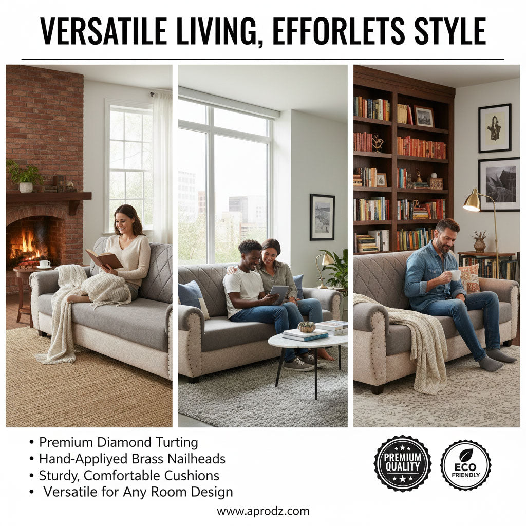 Sofa | Wood Frame Suede Fabric 40D Foam Cushion | Comfortable, Durable, Stylish & Modern for Living Room Furniture | Compact Design Lounge Seat Relaxation (Light Grey + Beige 2) 