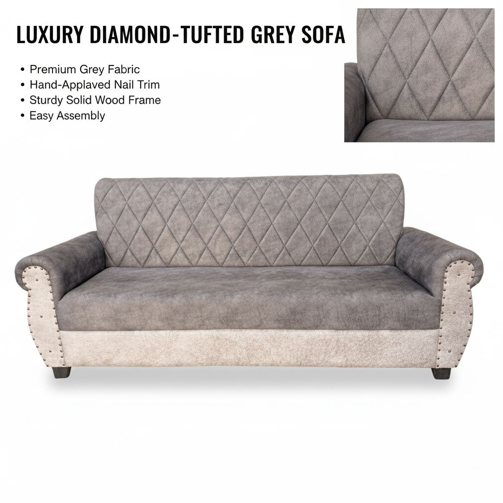 Sofa | Wood Frame Suede Fabric 40D Foam Cushion | Comfortable, Durable, Stylish & Modern for Living Room Furniture | Compact Design Lounge Seat Relaxation (Light Grey + Beige 2) 