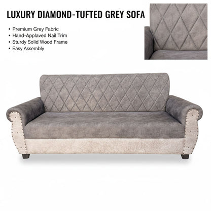 Sofa | Wood Frame Suede Fabric 40D Foam Cushion | Comfortable, Durable, Stylish & Modern for Living Room Furniture | Compact Design Lounge Seat Relaxation (Light Grey + Beige 2) 