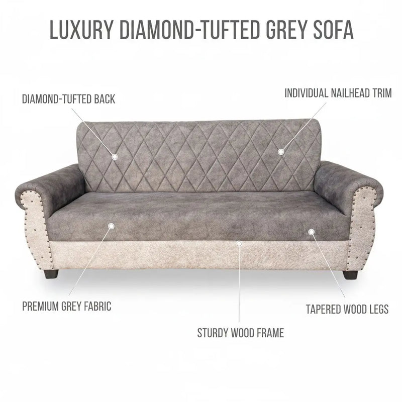 Sofa | Wood Frame Suede Fabric 40D Foam Cushion | Comfortable, Durable, Stylish & Modern for Living Room Furniture | Compact Design Lounge Seat Relaxation (Light Grey + Beige 2) 