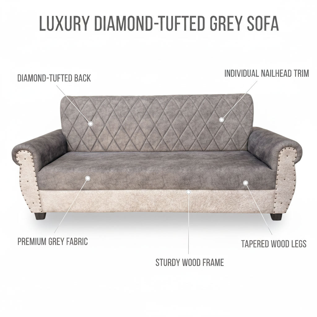 Sofa | Wood Frame Suede Fabric 40D Foam Cushion | Comfortable, Durable, Stylish & Modern for Living Room Furniture | Compact Design Lounge Seat Relaxation (Light Grey + Beige 4) 