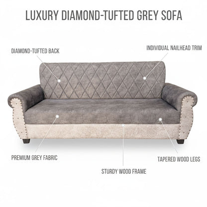 Sofa | Wood Frame Suede Fabric 40D Foam Cushion | Comfortable, Durable, Stylish & Modern for Living Room Furniture | Compact Design Lounge Seat Relaxation (Light Grey + Beige 4) 