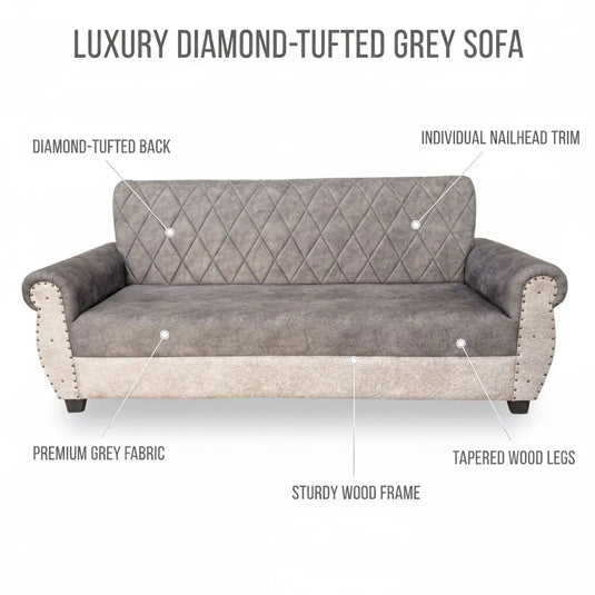 Translation missing: en.Sofa | Wood Frame Suede Fabric 40D Foam Cushion | Comfortable, Durable, Stylish &amp; Modern for Living Room Furniture | Compact Design Lounge Seat Relaxation (Light Grey + Beige 4) 