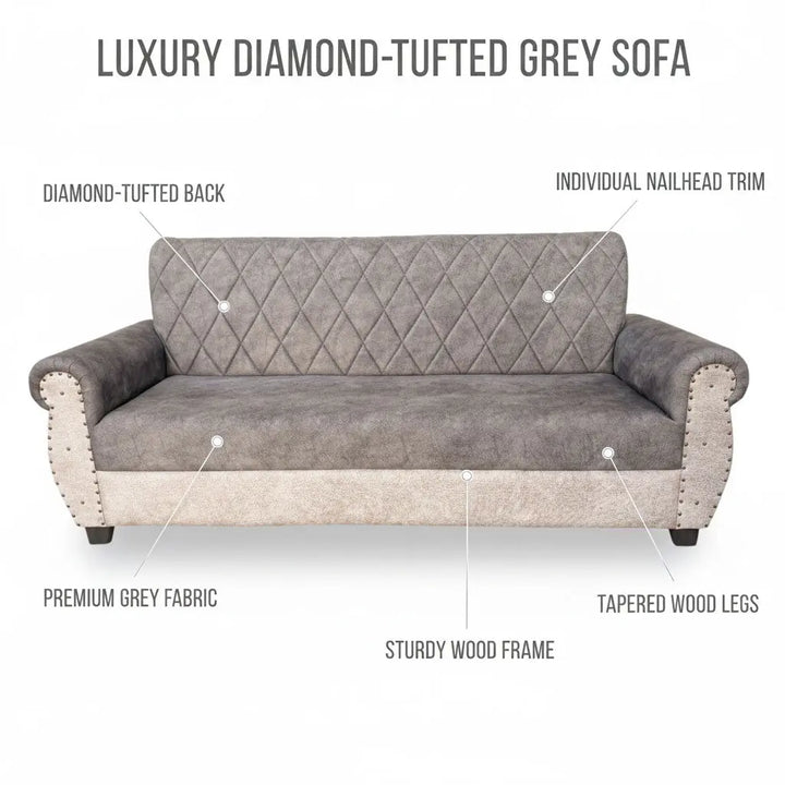 Translation missing: en.Sofa | Wood Frame Suede Fabric 40D Foam Cushion | Comfortable, Durable, Stylish &amp; Modern for Living Room Furniture | Compact Design Lounge Seat Relaxation (Light Grey + Beige 4) 