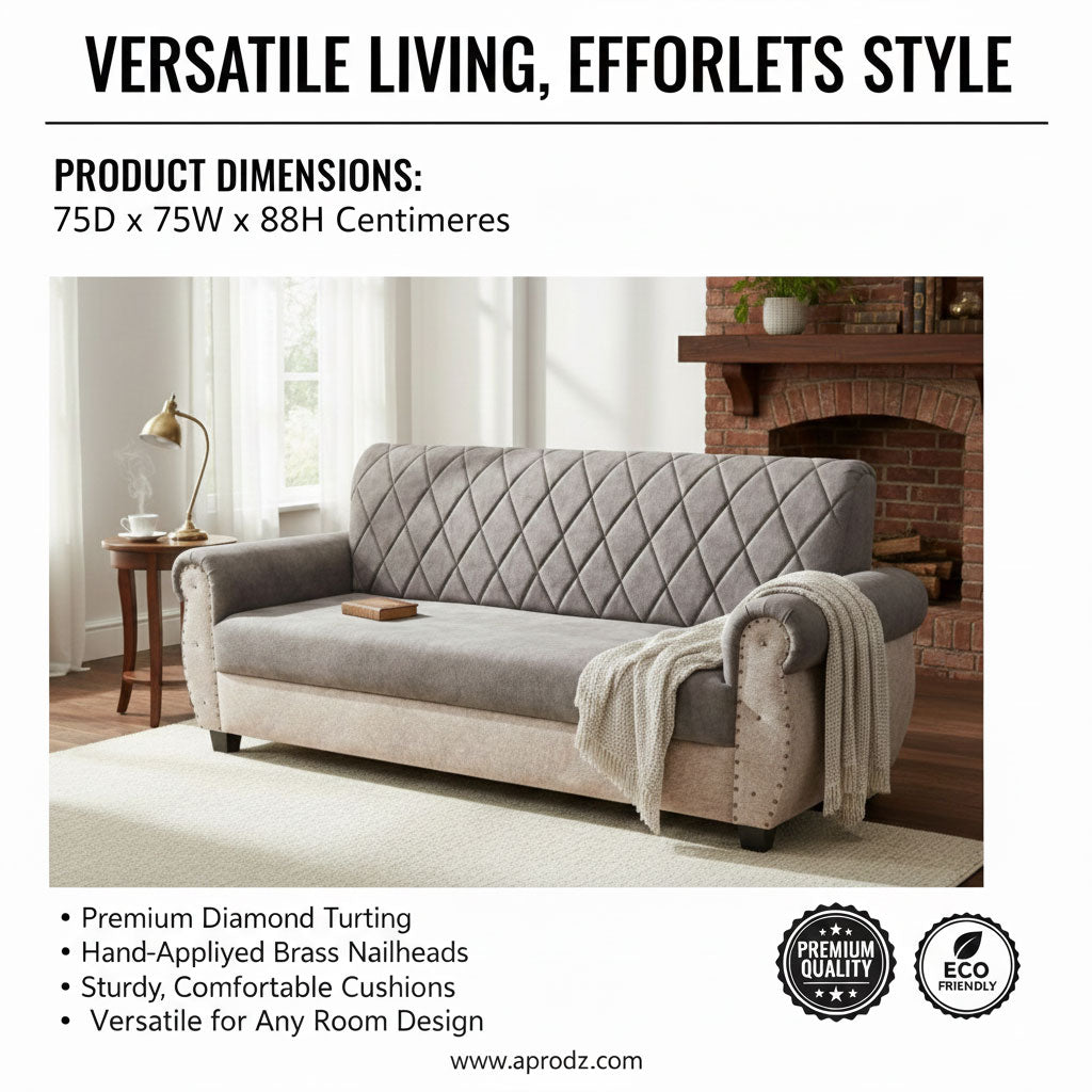 Sofa | Wood Frame Suede Fabric 40D Foam Cushion | Comfortable, Durable, Stylish & Modern for Living Room Furniture | Compact Design Lounge Seat Relaxation (Light Grey + Beige 4) 