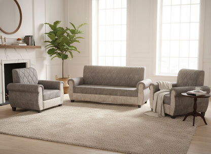 Sofa | Wood Frame Suede Fabric 40D Foam Cushion | Comfortable, Durable, Stylish & Modern for Living Room Furniture | Compact Design Lounge Seat Relaxation (Light Grey + Beige 3) 