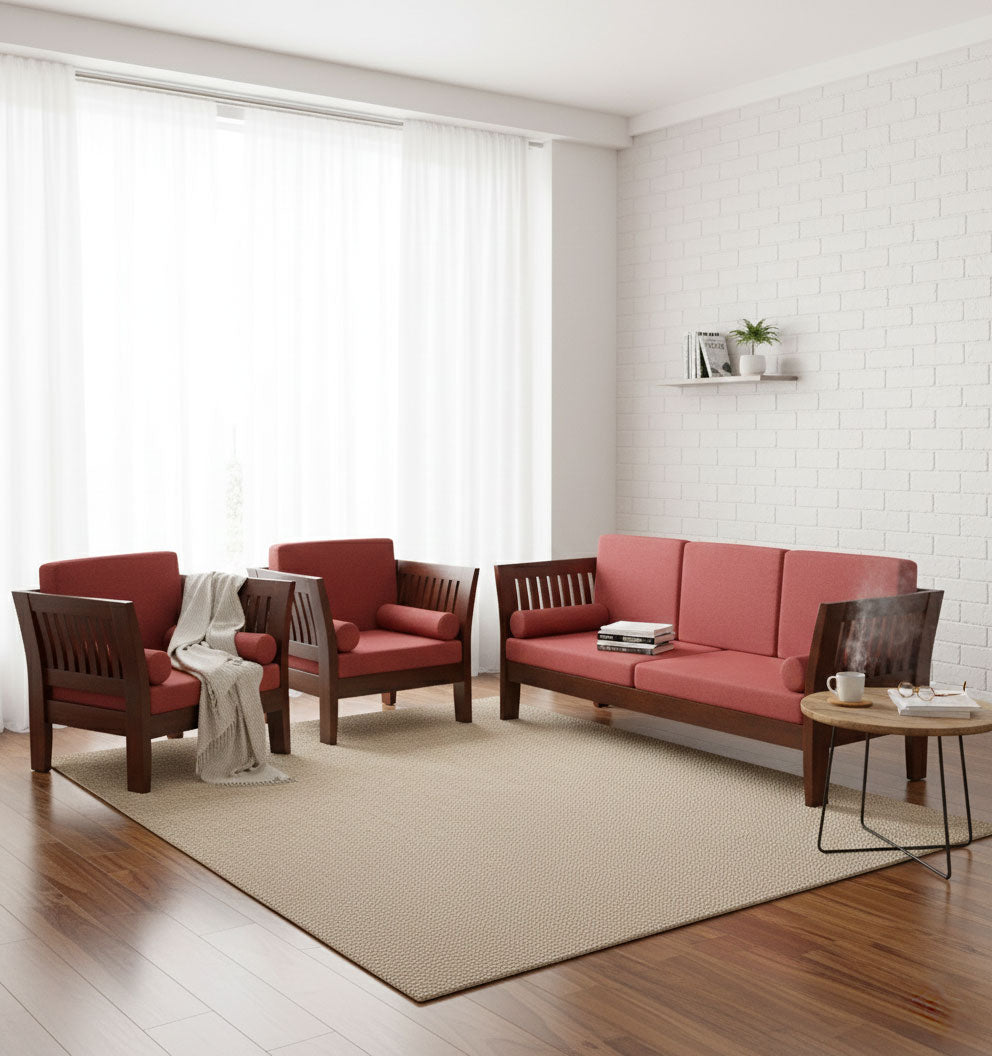 Mocko Sheesham Wood 3+1+1 Seater Sofa Set with Cushions for Living Room 