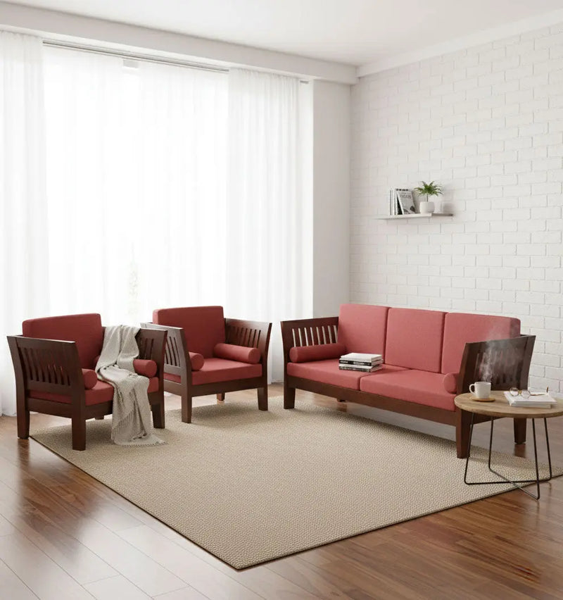 Mocko Sheesham Wood 3+1+1 Seater Sofa Set with Cushions for Living Room 