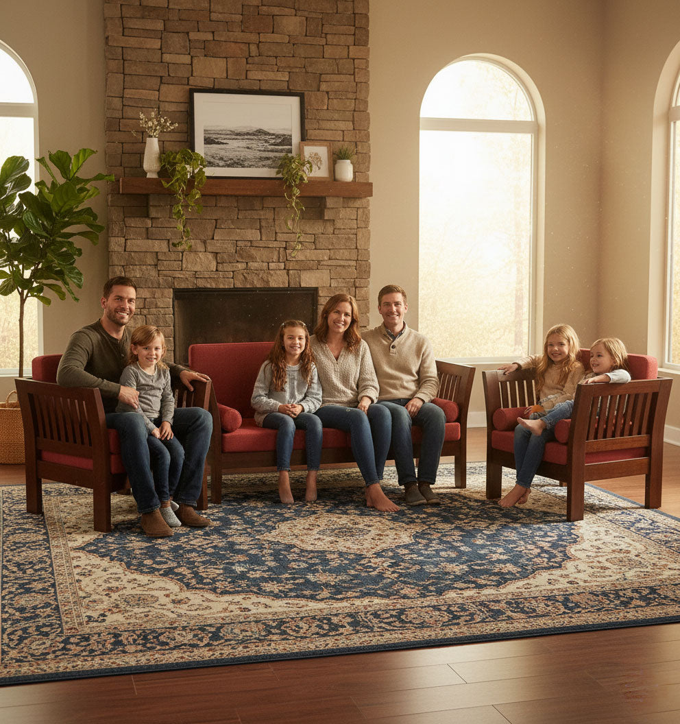 Mocko Sheesham Wood 3+1+1 Seater Sofa Set with Cushions for Living Room 