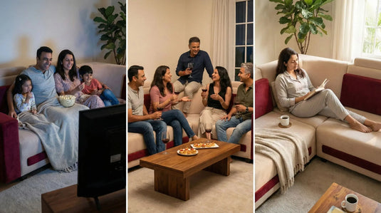 Translation missing: en.L-Shaped Sectional 6-Seater Sofa Padded Armrest Perfect Fabric Corner Sofa for Guests Living Room, Drawing Room, Office &amp; Lounge (Maroon/Cream) 