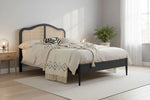 Rattan Cane Bed with Headboard, King Size & Queen Size Sheesham Wood Frame, Black 