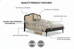 Rattan Cane Bed with Headboard, King Size & Queen Size Sheesham Wood Frame, Black 