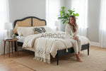 Rattan Cane Bed with Headboard, King Size & Queen Size Sheesham Wood Frame, Black 