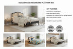Rattan Cane Bed with Headboard, King Size & Queen Size Sheesham Wood Frame, Black 