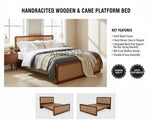 King & Queen Size Sheesham Wood Bed with Cane Panels Walnut Brown Finish 