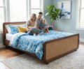 King & Queen Size Sheesham Wood Bed with Cane Panels Walnut Brown Finish 