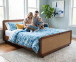King & Queen Size Sheesham Wood Bed with Cane Panels Walnut Brown Finish 
