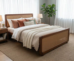 King & Queen Size Sheesham Wood Bed with Cane Panels Walnut Brown Finish 