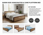 King & Queen Size Sheesham Wood Bed with Cane Panels Walnut Brown Finish 