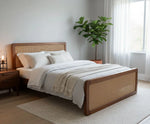 King & Queen Size Sheesham Wood Bed with Cane Panels Walnut Brown Finish 