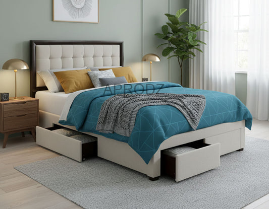 Modern King & Queen Size Storage Bed with Tufted Upholstered Headboard, 4 Drawers, Grey 