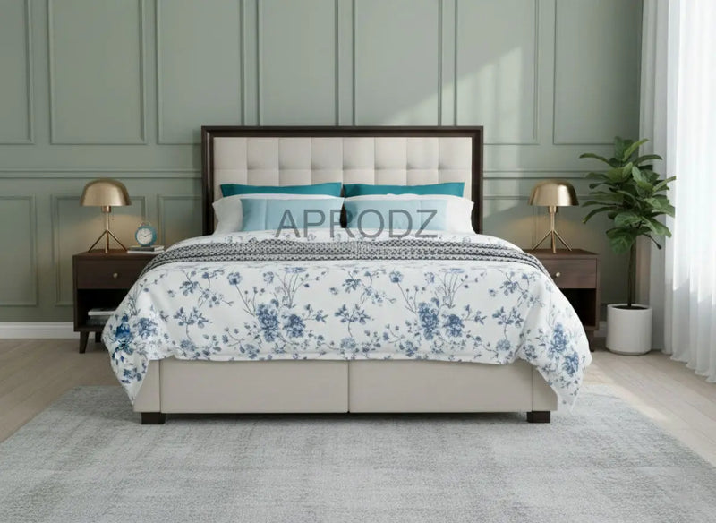 Modern Storage Bed with Tufted Grey Headboard – King & Queen Size Bed for Bedroom 