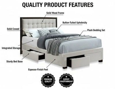 Modern Storage Bed with Tufted Grey Headboard 