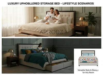 Modern Storage Bed with Tufted Grey Headboard 