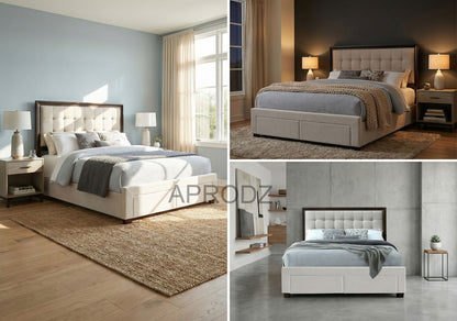 Modern King & Queen Size Storage Bed with Tufted Upholstered Headboard, 4 Drawers, Grey 