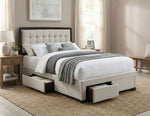 Modern Storage Bed with Tufted Grey Headboard – King & Queen Size Bed for Bedroom 
