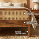 Rattan Cane Bed Frame – King & Queen Size, Walnut Finish 