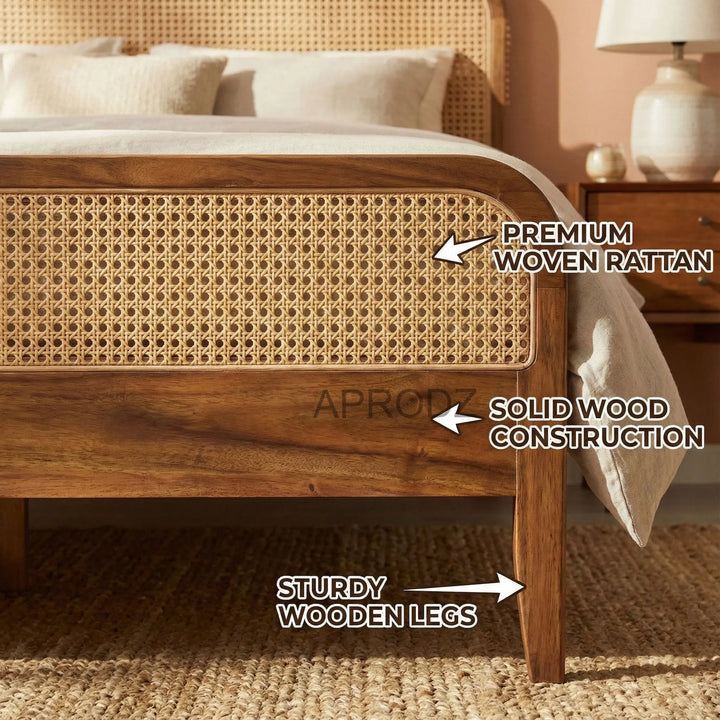 Translation missing: en.Rattan Cane Bed Frame – King &amp; Queen Size, Walnut Finish 