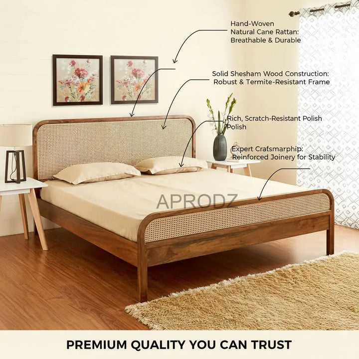 Translation missing: en.Rattan Cane Bed Frame – King &amp; Queen Size, Walnut Finish 