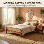 Rattan Cane Bed Frame – King & Queen Size, Walnut Finish 