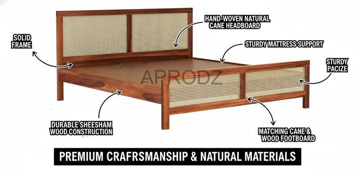 Translation missing: en.King Size &amp; Queen Size Bed Frame with Cane Panels, Sheesham Wood, Modern Design 