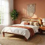 Sheesham Wood Bed with Cane Headboard | Solid Wood King & Queen Size 