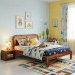 Sheesham Wood Bed with Cane Headboard | Solid Wood King & Queen Size 