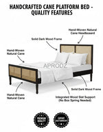Mango Wood and Rattan Cane King Size & Queen Size Bed Frame, Black Finish 