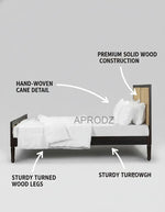 Mango Wood and Rattan Cane King Size & Queen Size Bed Frame, Black Finish 