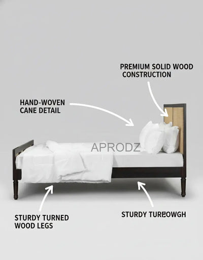 Mango Wood and Rattan Cane King Size & Queen Size Bed Frame, Black Finish