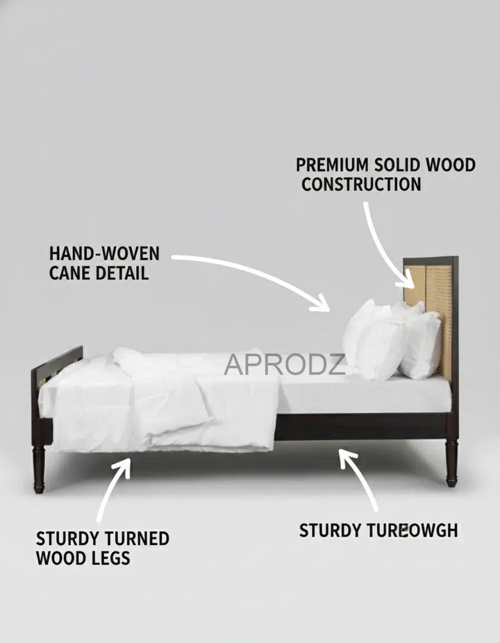 Translation missing: en.Mango Wood and Rattan Cane King Size &amp; Queen Size Bed Frame, Black Finish 