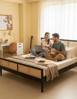 Mango Wood and Rattan Cane King Size & Queen Size Bed Frame, Black Finish 