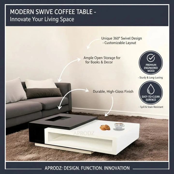 Translation missing: en.Solid Wood Coffee Table (Finish Color - White &amp; Black, Pre-assembled) 