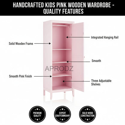 Mango Wood Single Doors Multipurpose Storage Kiev Wardrobe Almirah for Living Room | Pink 