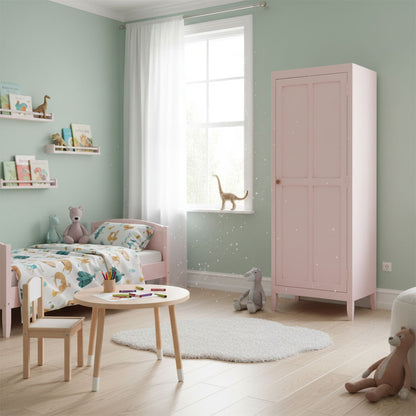 Mango Wood Single Doors Multipurpose Storage Kiev Wardrobe Almirah for Living Room | Pink 