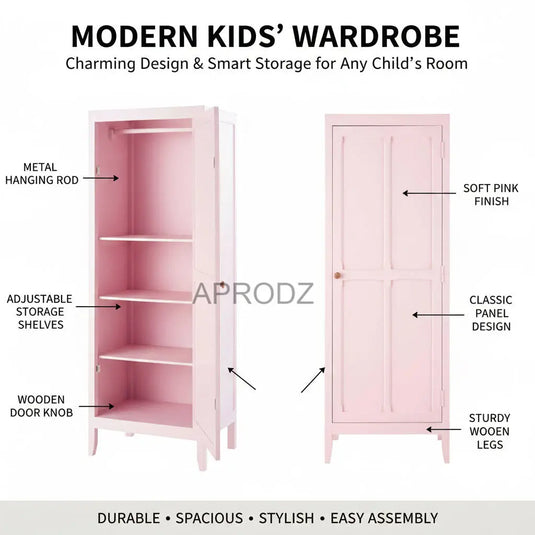 Translation missing: en.Mango Wood Single Doors Multipurpose Storage Kiev Wardrobe Almirah for Living Room | Pink 