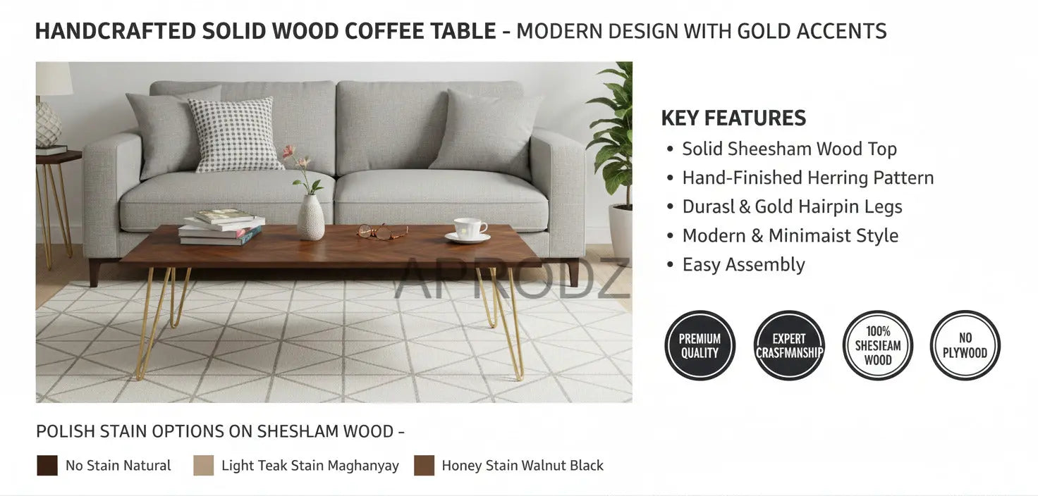 Mango Wood Juan Stylish Coffee Table for Living Room | Center Table for Home | Brown Finish 