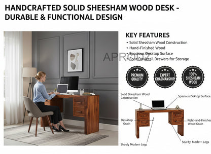 Sheesham Wood Vanlue Study Desk Table for Home and Office | Brown Finish 