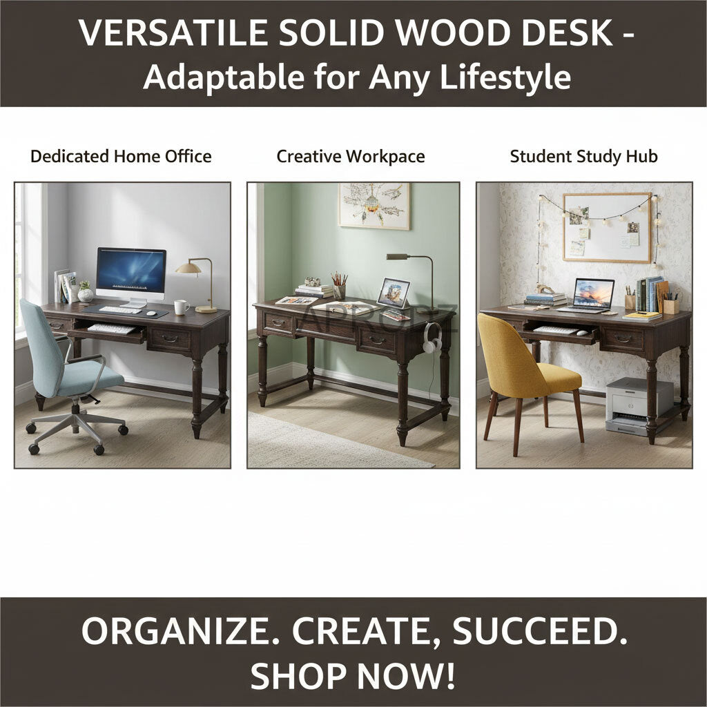 Sheesham Wood Benld Study Desk Table for Home and Office | Brown Finish 
